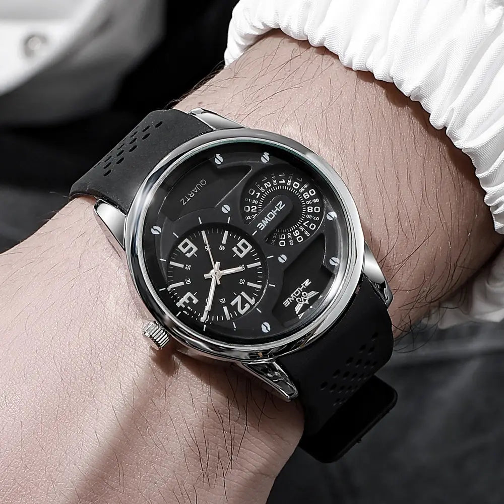 ZHOWE Men's Luxury Quartz Analog Watch – Stylish Brown Silicone Strap | Waterproof Casual Wristwatch