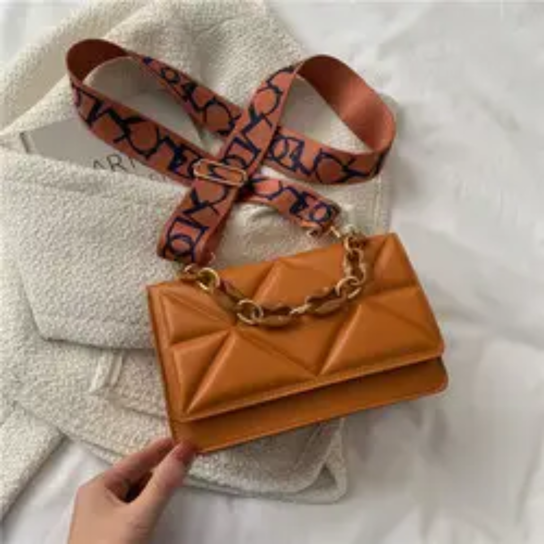 Luxury Women's Textured Tote Bag with Geometric Clutch & Printed Scarf Handle – 2-Piece Handbag Set