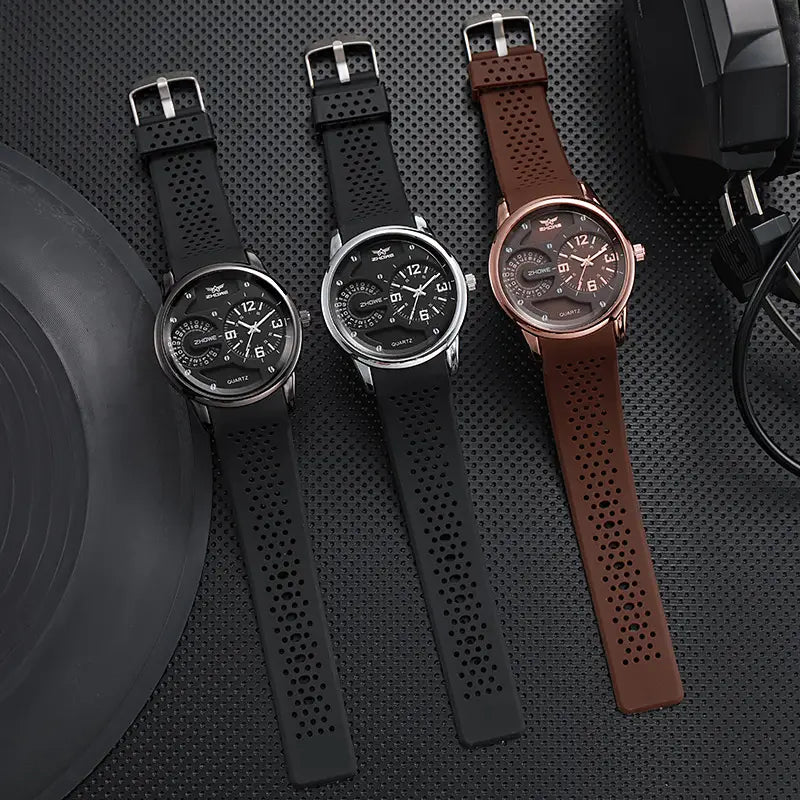 ZHOWE Men's Luxury Quartz Analog Watch – Stylish Brown Silicone Strap | Waterproof Casual Wristwatch