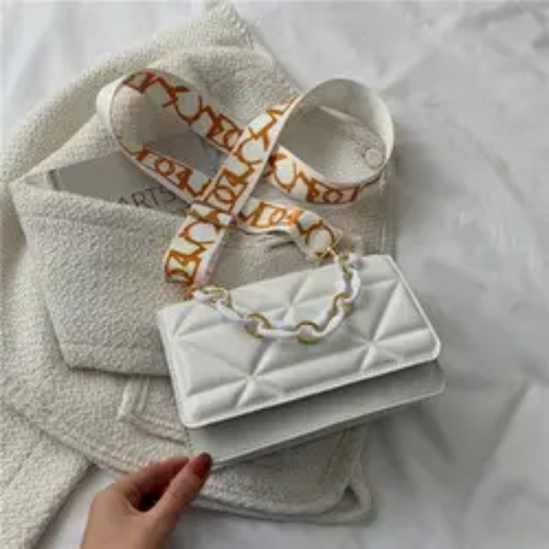 Luxury Women's Textured Tote Bag with Geometric Clutch & Printed Scarf Handle – 2-Piece Handbag Set
