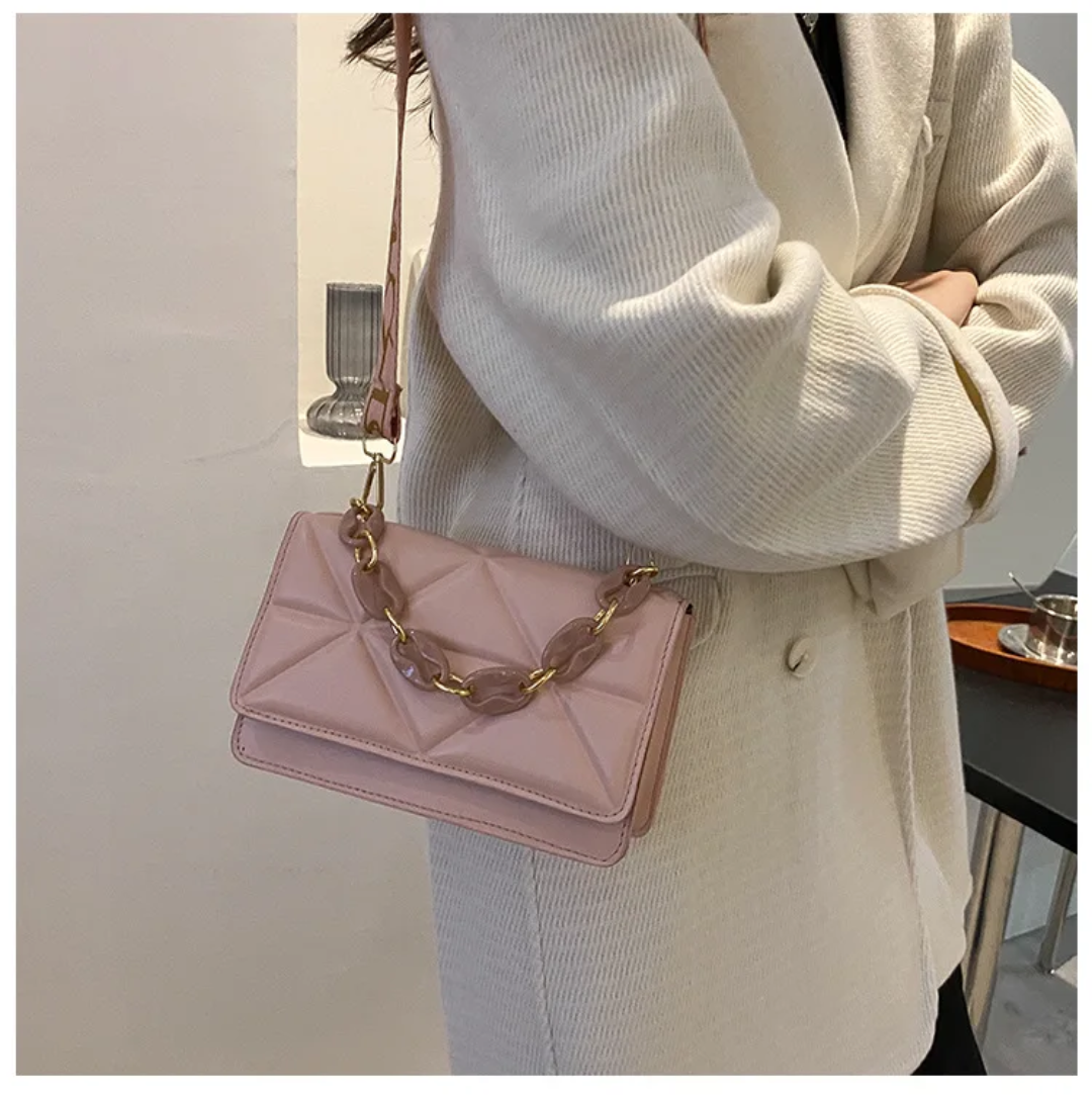 Luxury Women's Textured Tote Bag with Geometric Clutch & Printed Scarf Handle – 2-Piece Handbag Set
